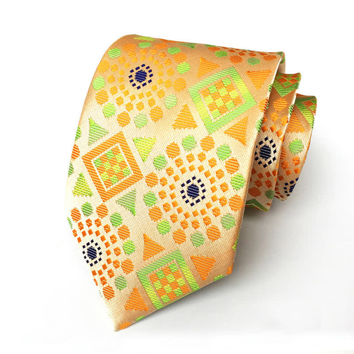 Cravatta da uomo con medaglione geometrico reale e fiore - Giallo e arancione - image 5