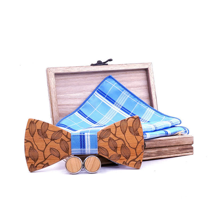 Set di 3 papillon in legno con motivo a foglia da uomo - image 4