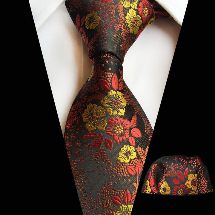 Set di 2 cravatte floreali con fiori di prugna da uomo - Rosso e giallo - image 8