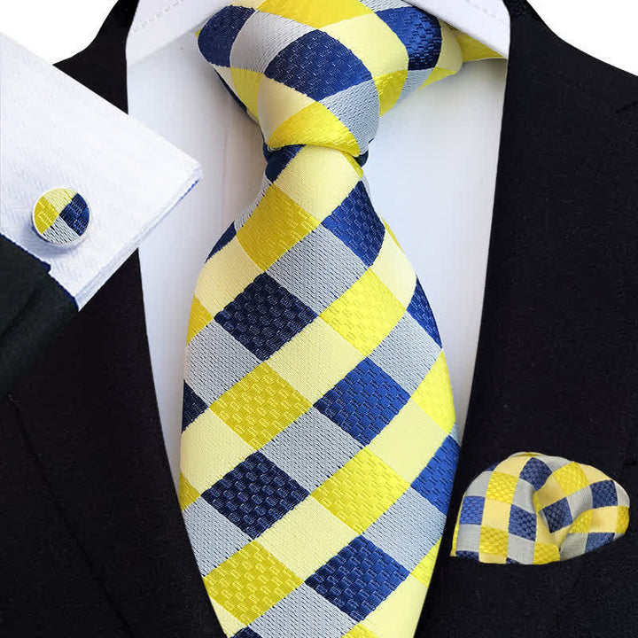 Set di 3 cravatte a quadri colorate da uomo - Giallo e blu navy - image 0
