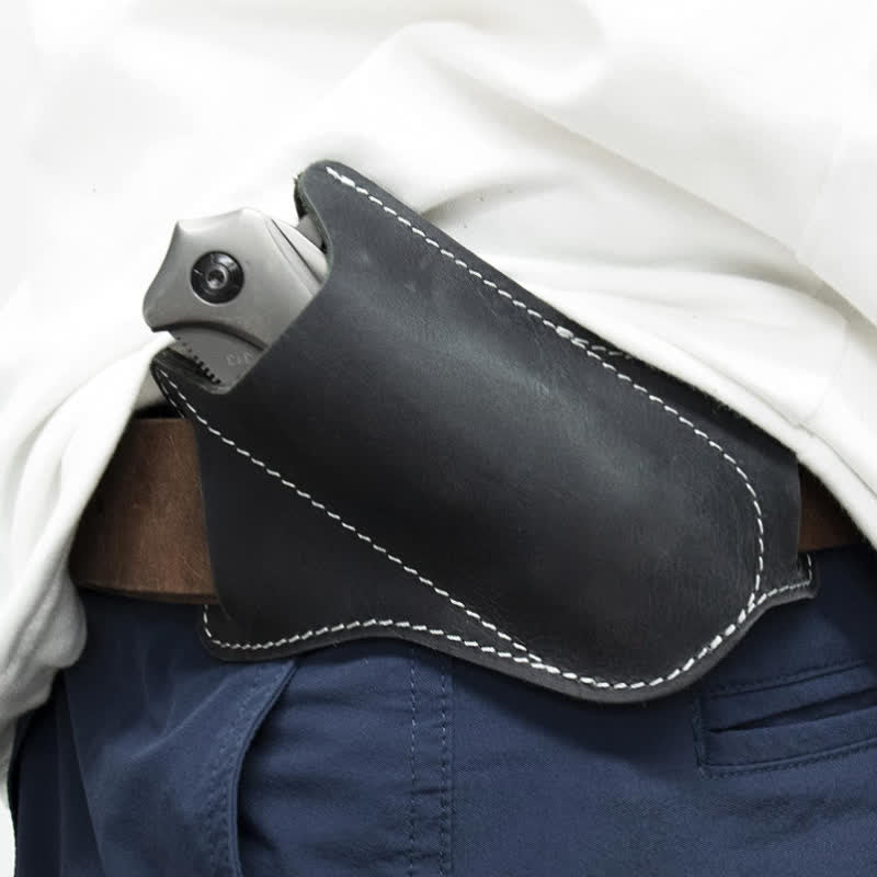 EDC Coltello pieghevole Fodero Fondina in pelle Cintura Borsa - Nero - image 3
