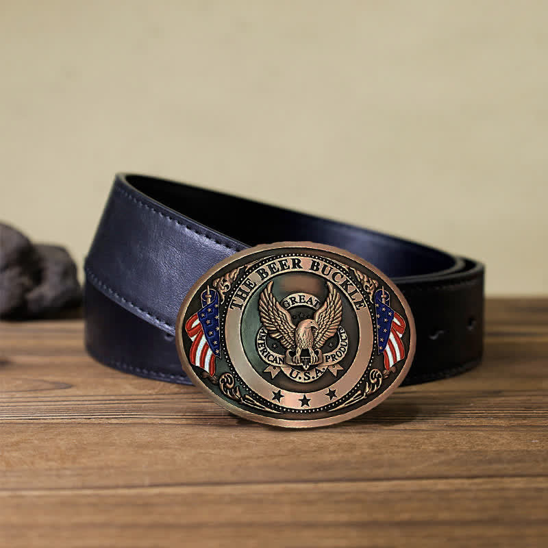 Cintura in pelle con fibbia porta birra creativa fai da te con bandiera USA e aquila da uomo - Rame - Cintura PU nera (40) - image 10