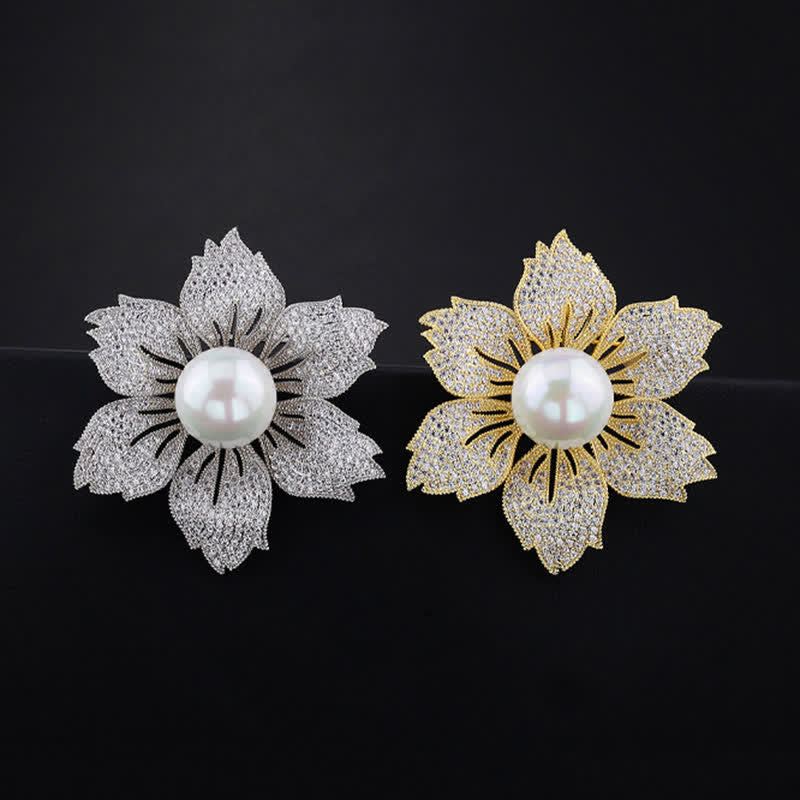 Spilla Bauhinia di lusso con perle brillanti da donna - image 4