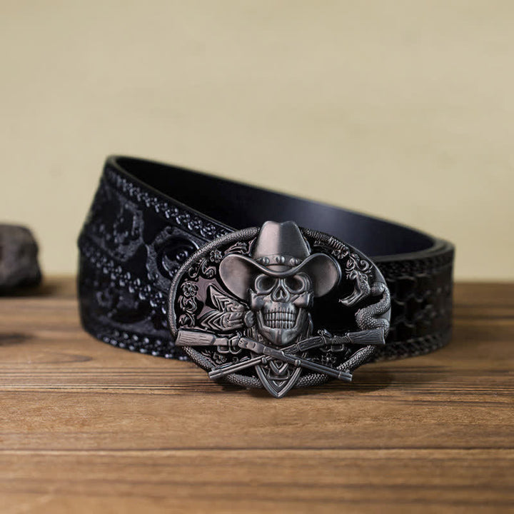 Cintura in pelle fai da te da uomo con fibbia a forma di teschio e croce - Cranio - Cintura nera intagliata (40) - image 8