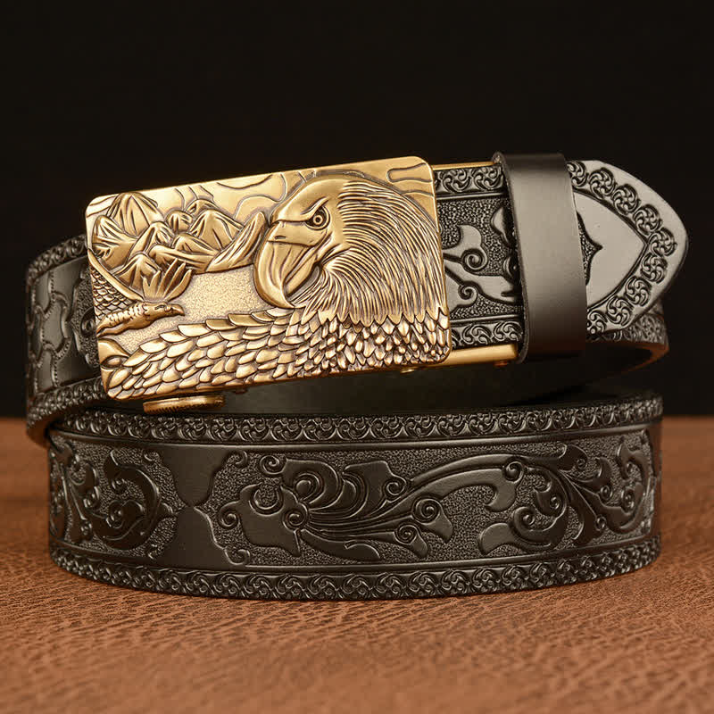 Cintura in pelle da uomo con aquila animale e paesaggio - Oro e nero - 46 - image 10