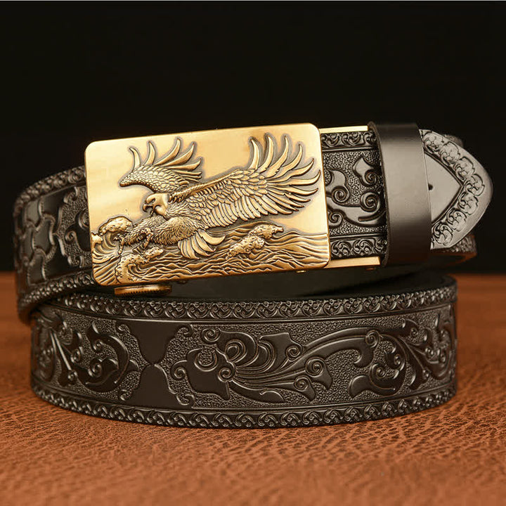 Cintura in pelle con ali d'aquila espanse da uomo - Oro e nero - 46 - image 10