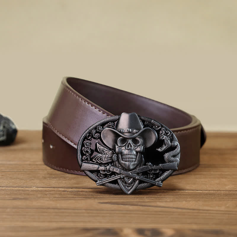 Cintura in pelle fai da te da uomo con fibbia a forma di teschio e croce - Cranio - Cintura PU marrone (40) - image 6