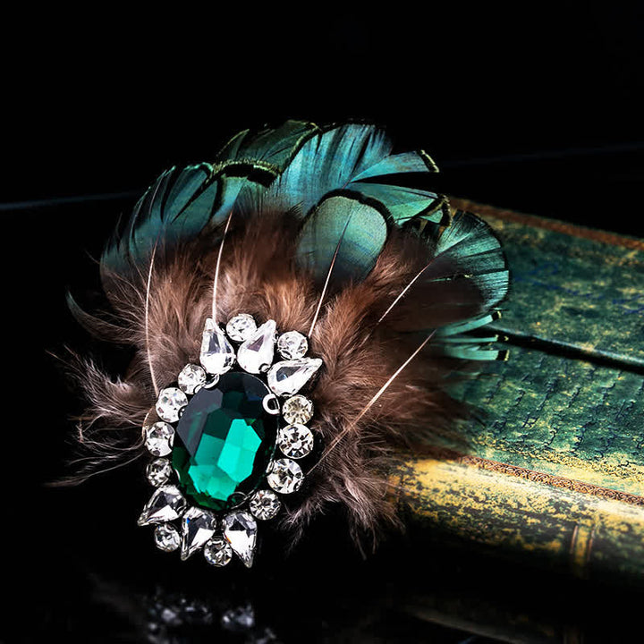 Spilla da donna con piuma di cristallo verde scuro - image 0
