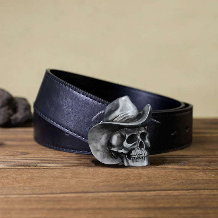 Cintura in pelle con fibbia per cappello e testa di teschio creativa fai da te da uomo - Testa del cranio - Cintura PU nera (40) - image 3