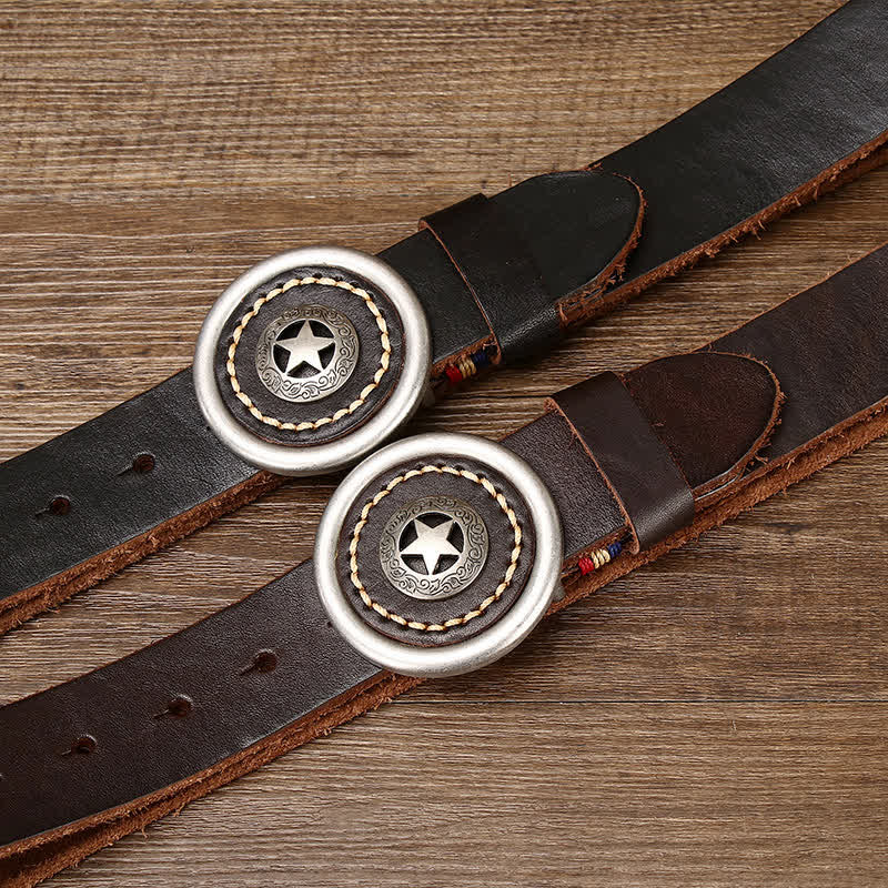 Cintura in pelle spessa con pentacolo vintage da uomo - image 1