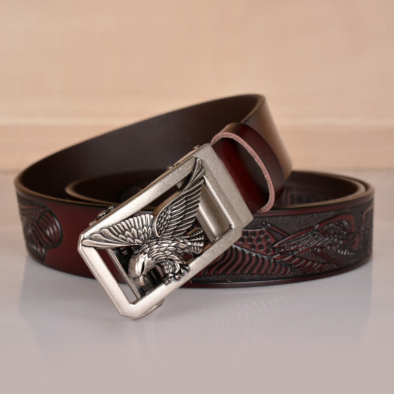 Cintura in pelle goffrata con fibbia Hollow Eagle da uomo - image 28