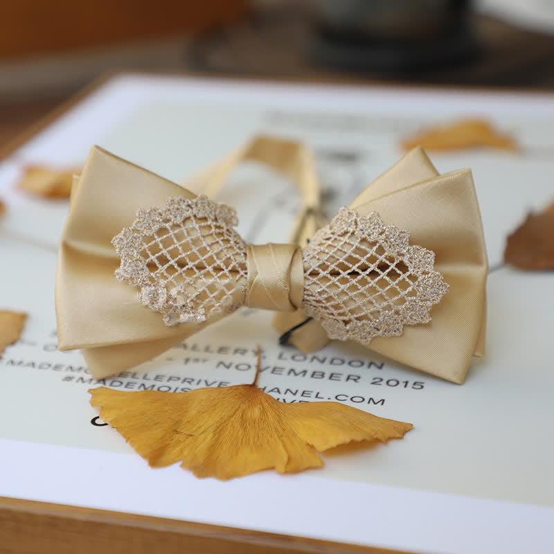 Papillon elegante in pizzo floreale da uomo - Champagne - image 9