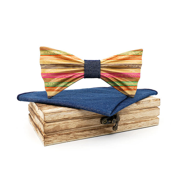 Set di 2 papillon in legno con effetto arricciato arcobaleno da uomo - Blu - image 0