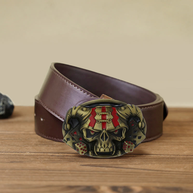 Cintura in pelle con fibbia Joker Clown Skull fai da te da uomo - Bronzo antico - Cintura PU marrone (40) - image 14