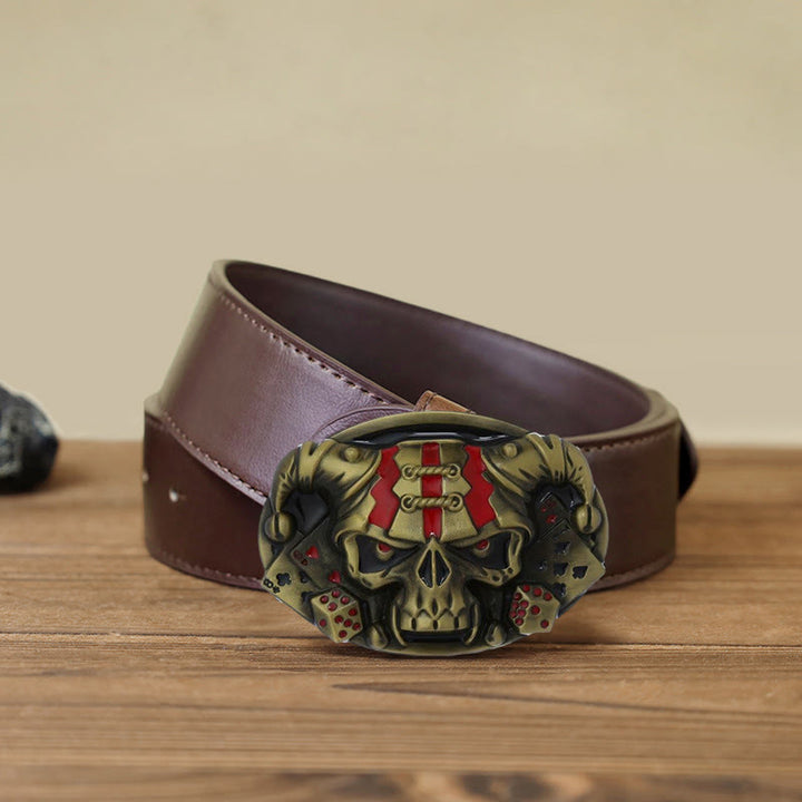 Cintura in pelle con fibbia Joker Clown Skull fai da te da uomo - Bronzo antico - Cintura PU marrone (40) - image 14