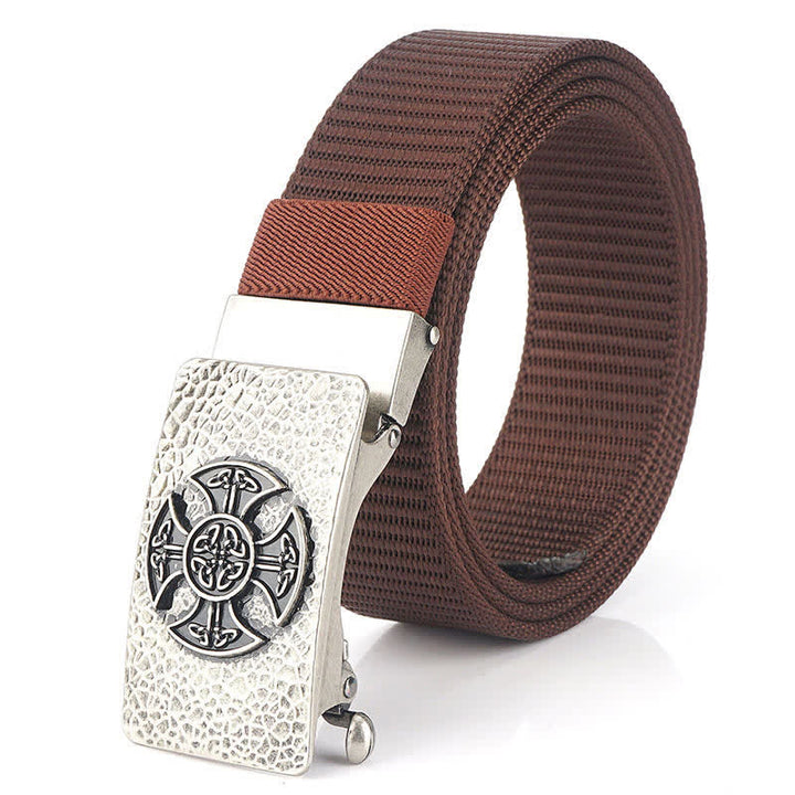 Cintura in nylon per il tempo libero in stile retrò da uomo - Marrone / Argento - 48" - image 21