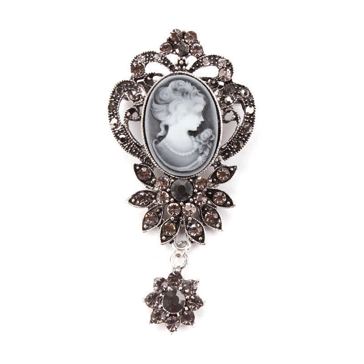 Spilla da donna con cammeo antico e fiore - Argento - image 4