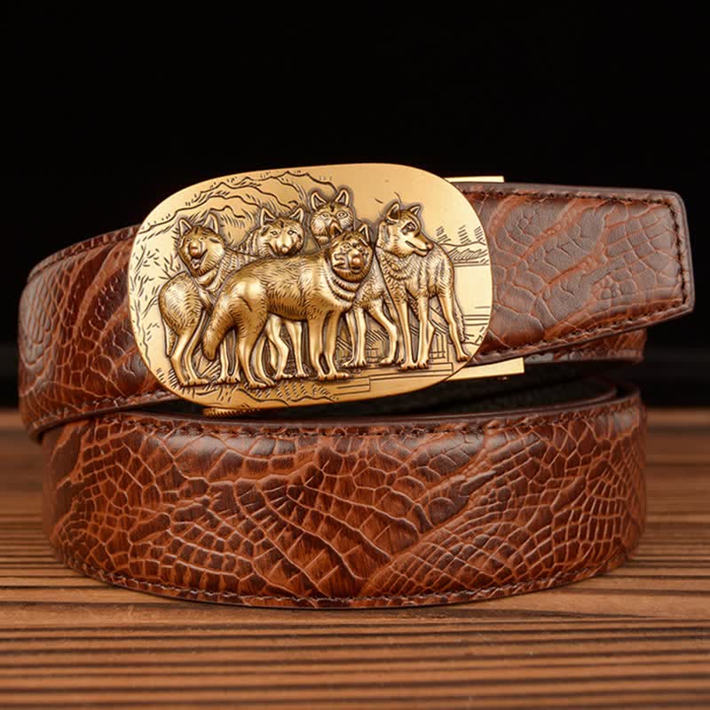 Cintura in pelle con motivo coccodrillo Pack Of Wolves da uomo - Marrone / Artiglio di coccodrillo - 44 - image 16