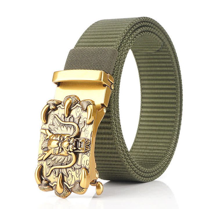 Cintura in nylon con decorazione drago casual da uomo - Verde militare / Oro - 48" - image 17