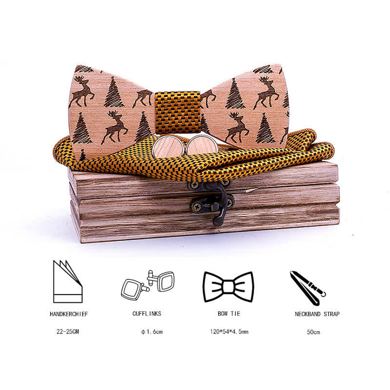 Set di 3 papillon in legno con motivo a cervo e albero di Natale da uomo - image 3