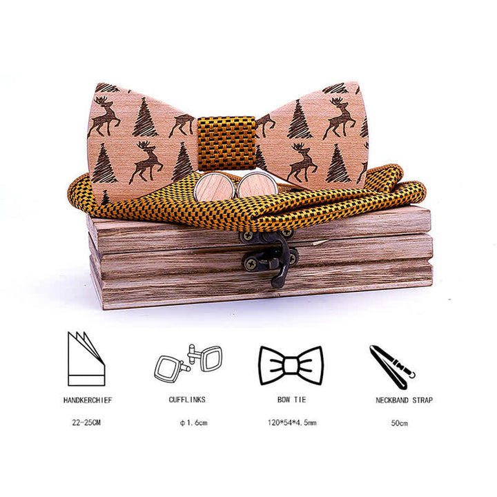 Set di 3 papillon in legno con motivo a cervo e albero di Natale da uomo - image 3