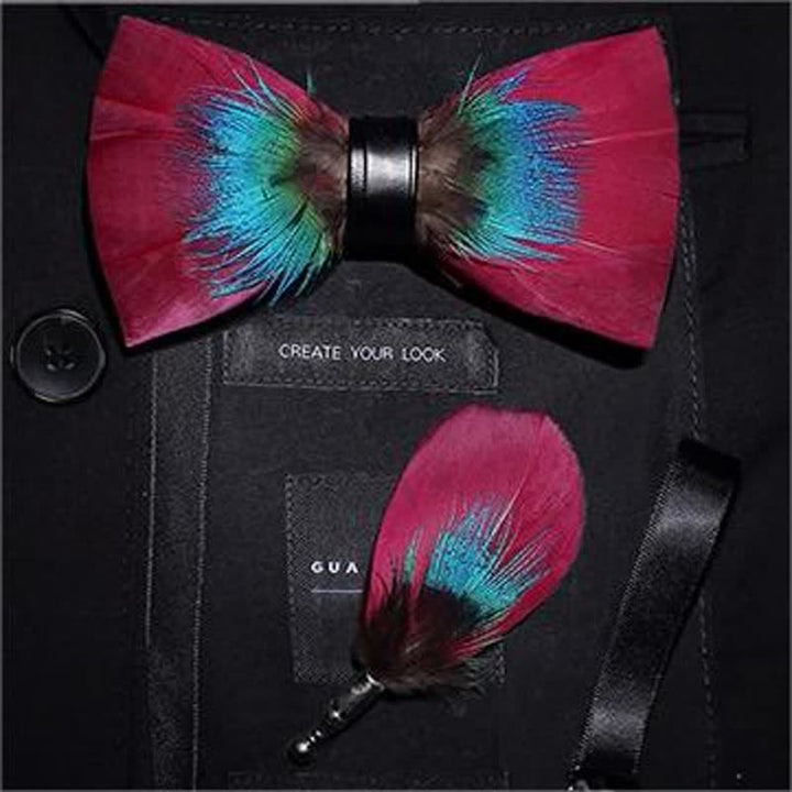 Collezione di cravatte a farfalla con piume fatte a mano dai colori vivaci - image 5
