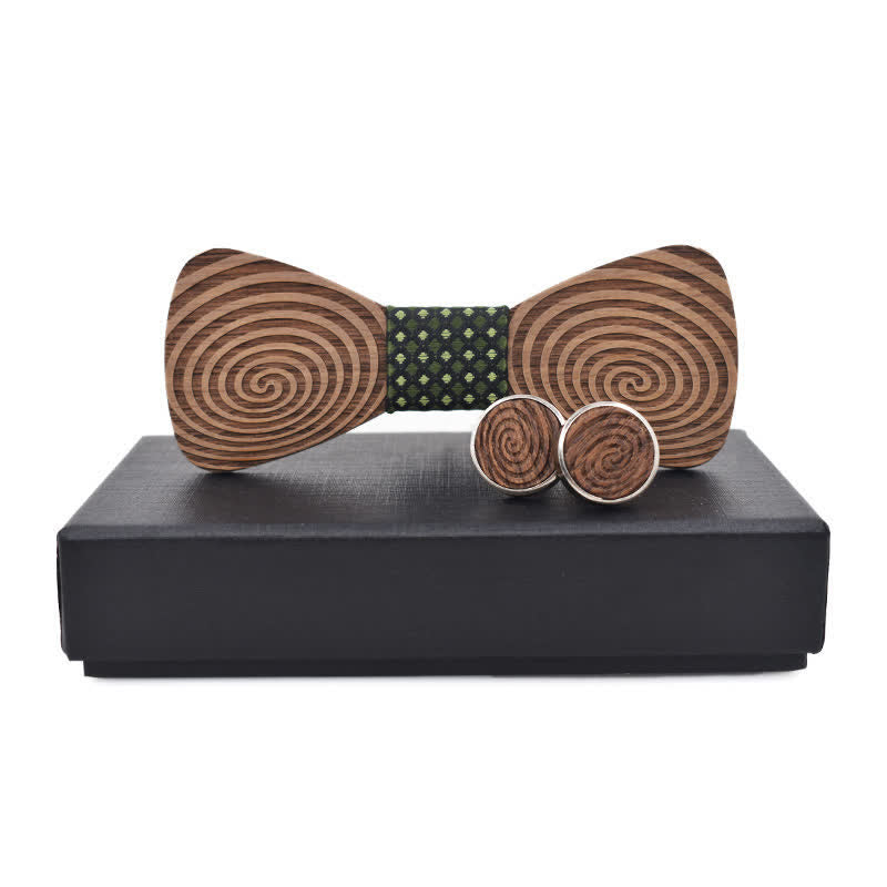 Set di 2 papillon in legno con stampa a vortice ipnotico da uomo - Verde - image 9