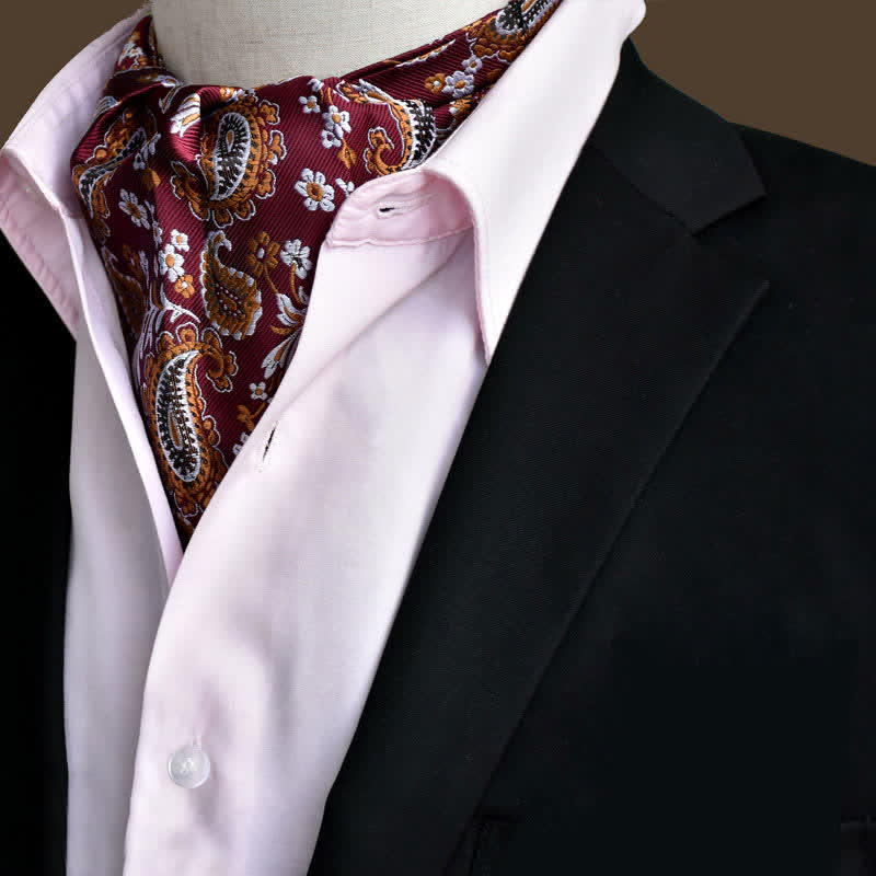 Cravatta da uomo DarkRed Leisure Prom floreale Ascot Paisley - Rosso scuro - image 0