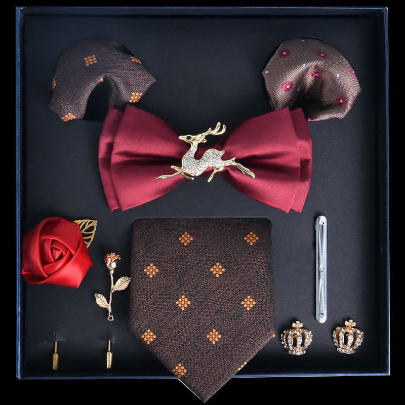 8 pezzi papillon di lusso con stampa nobile rosso e marrone sella in scatola regalo - Rosso e marrone sella - image 0