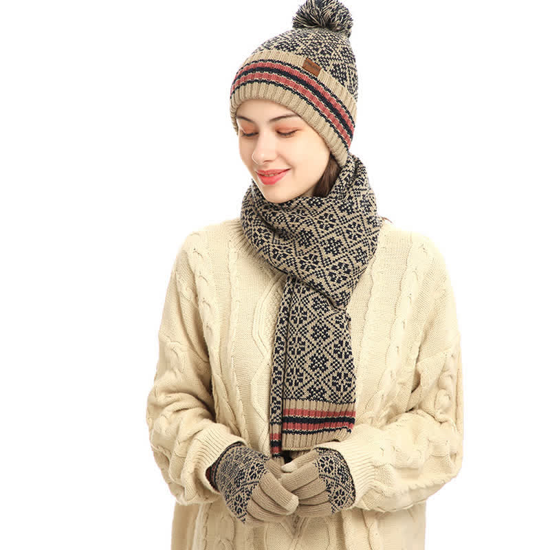 Set di 3 guanti touchscreen unisex con cappello e sciarpa a fiocco di neve - image 11