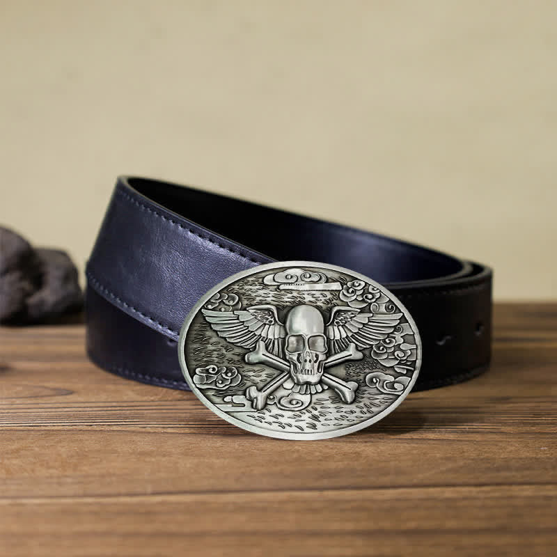 Cintura in pelle con fibbia porta birra creativa fai da te a forma di teschio e angelo da uomo - Argento - Cintura PU nera (40) - image 8