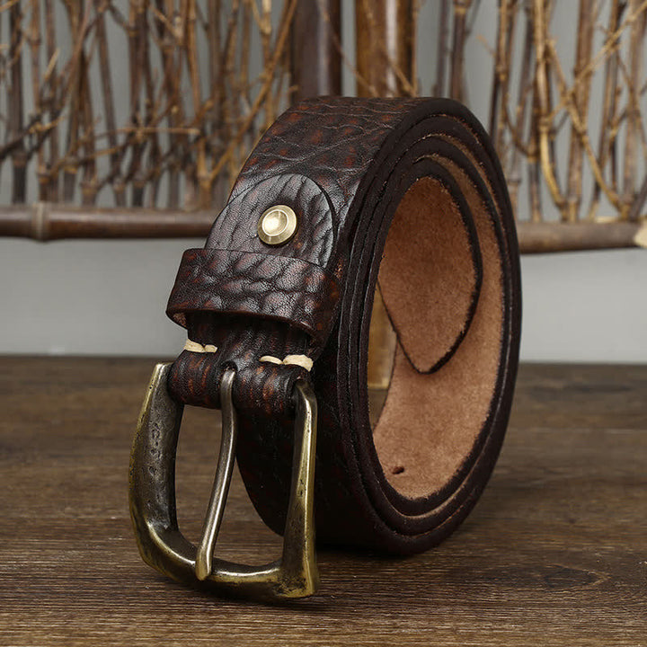 Cintura in pelle con motivo retrò in pelle di yak da uomo - Caffè - 46 - image 0