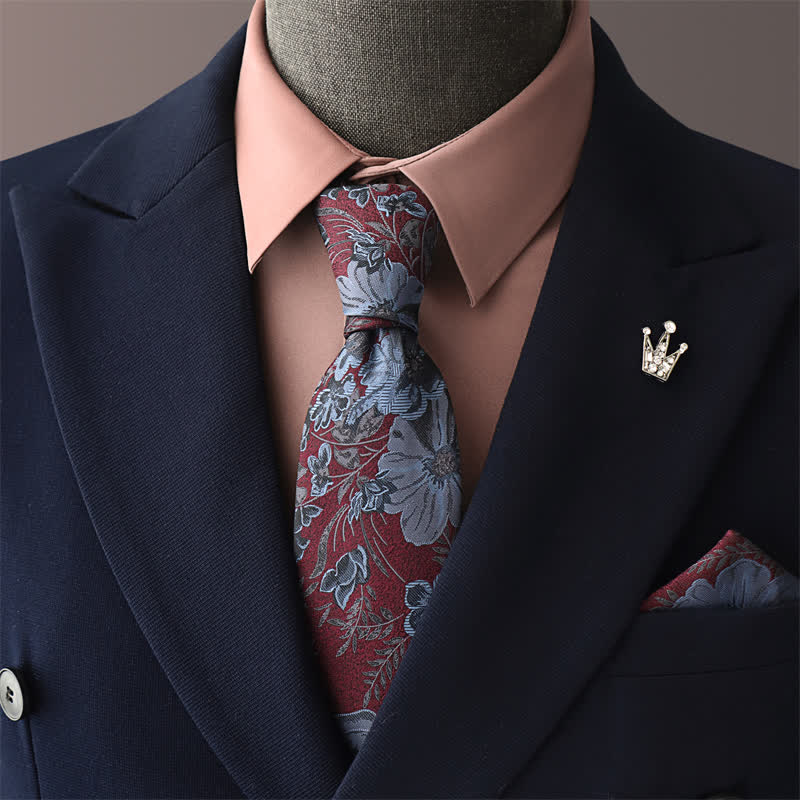 Cravatta elegante da uomo con motivo floreale blu fiordaliso - FiordalisoBlu - Cravatta + fazzoletto da taschino - image 0