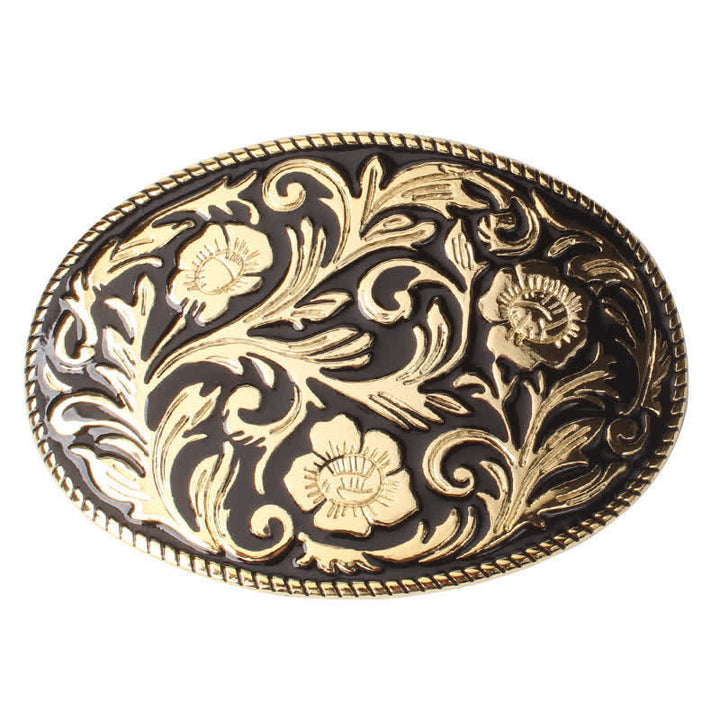 Cintura in pelle con fibbia ovale floreale classica fai da te da uomo - Oro antico - Senza cintura - image 3