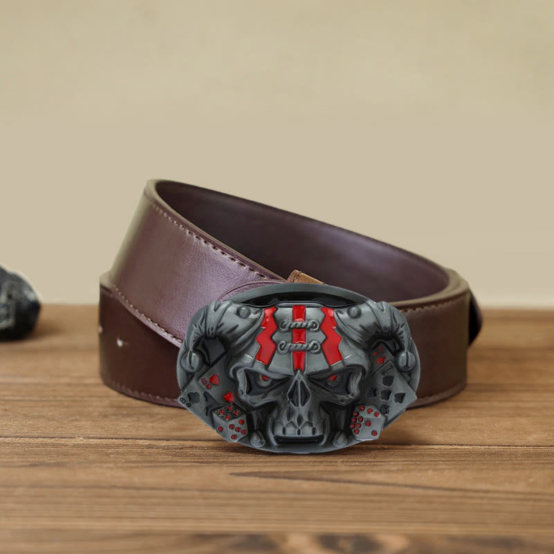 Cintura in pelle con fibbia Joker Clown Skull fai da te da uomo - Argento antico - Cintura PU marrone (40) - image 15