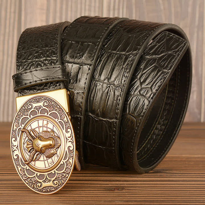 Cintura da uomo in pelle con motivo alligatore di capra selvatica - image 3