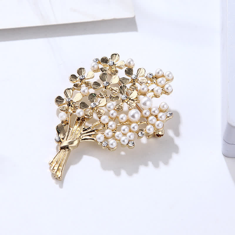 Spilla da donna con bouquet di fiori d'oro e perle - image 5
