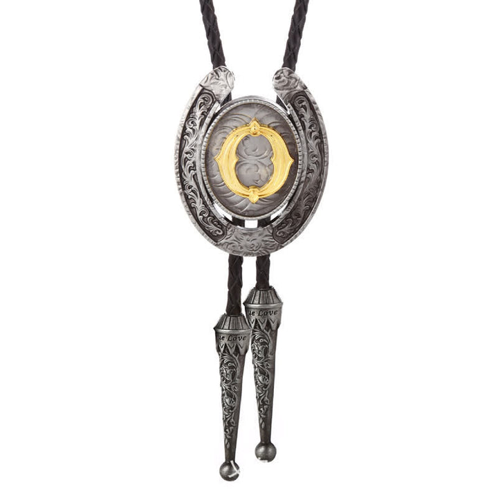 Cravatta Bolo con iniziale a ferro di cavallo occidentale moderno dalla A alla Z - Argento - O - image 45