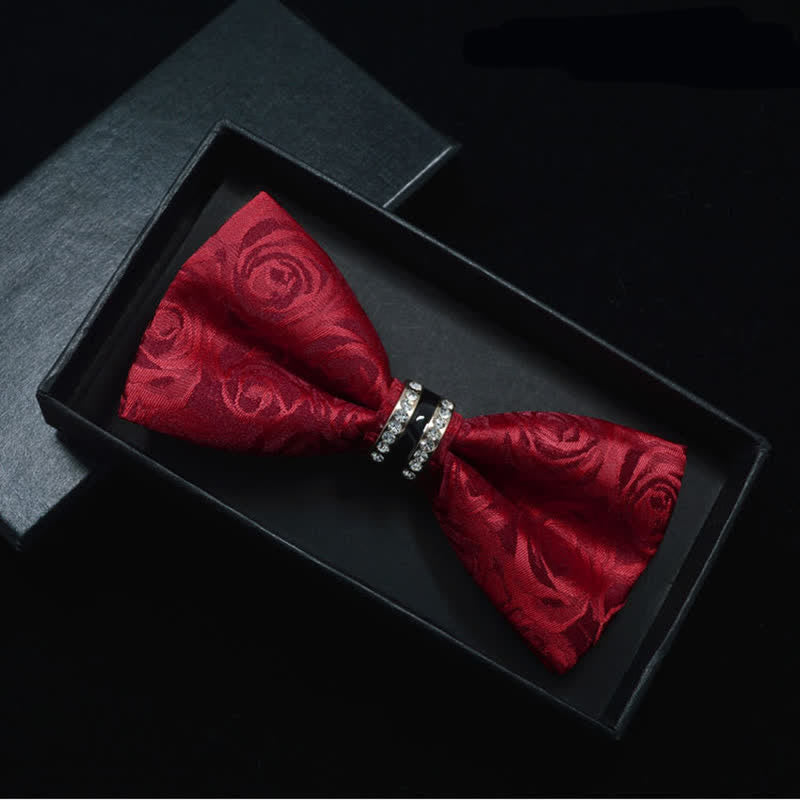 Papillon da uomo con motivo floreale Paisley a righe e strass - Rosa rossa - image 6