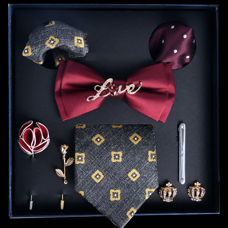 8 pezzi papillon di lusso con stampa nobile rosso e grigio ardesia chiaro, confezione regalo - Rosso e grigio ardesia chiaro - image 0