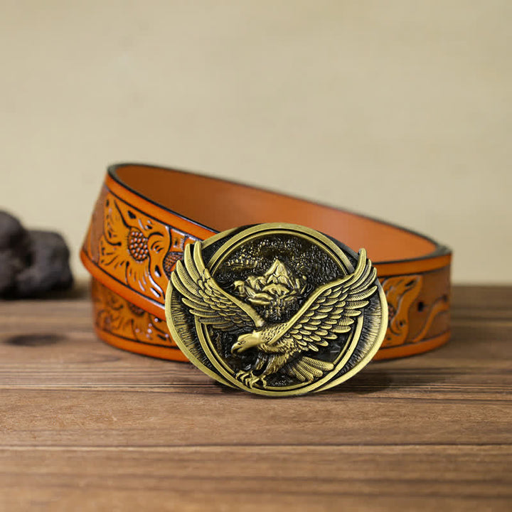 Cintura in pelle con fibbia a forma di aquila volante prepotente fai da te da uomo - Bronzo antico - Cintura intagliata arancione (40) - image 26