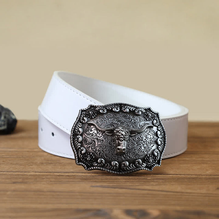 Cintura in pelle fai da te con fibbia in argento anticato Longhorn Bull da uomo - Argento - Cintura PU bianca (40) - image 7