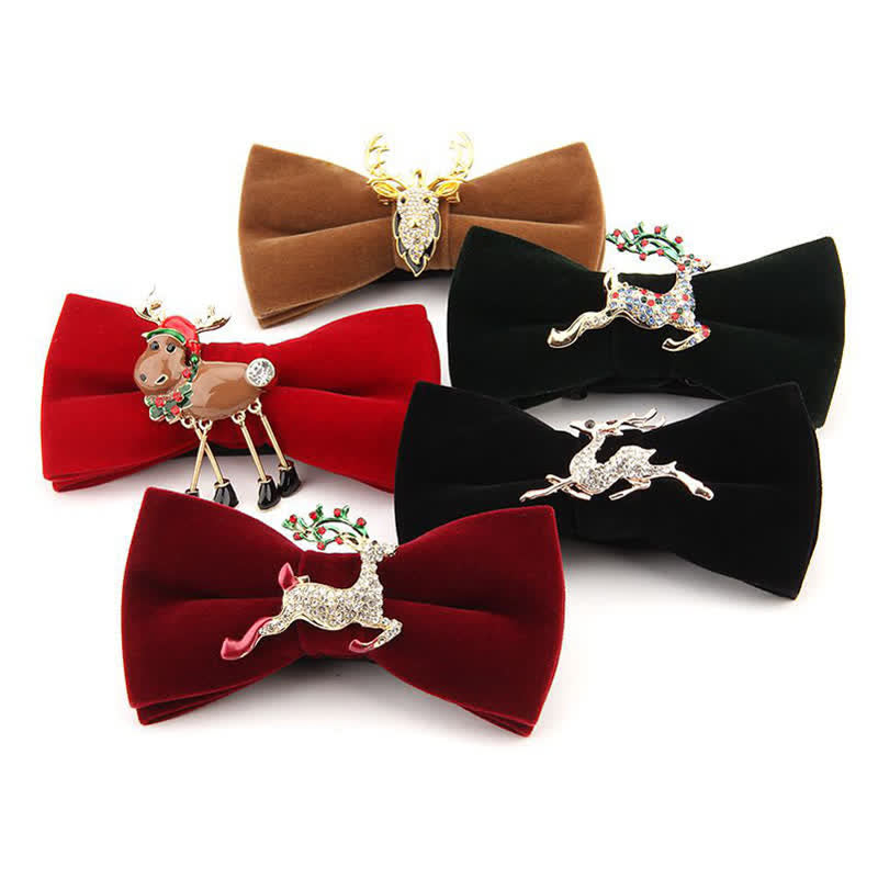 Papillon natalizio in velluto con strass e testa di alce da uomo - image 1