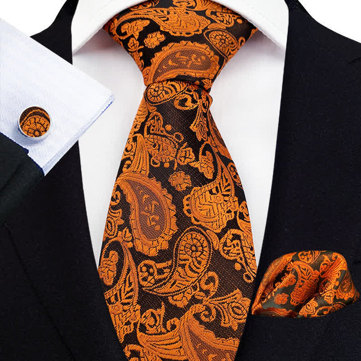 Set di 3 cravatte esotiche Paisley da uomo - Arancione scuro - image 2