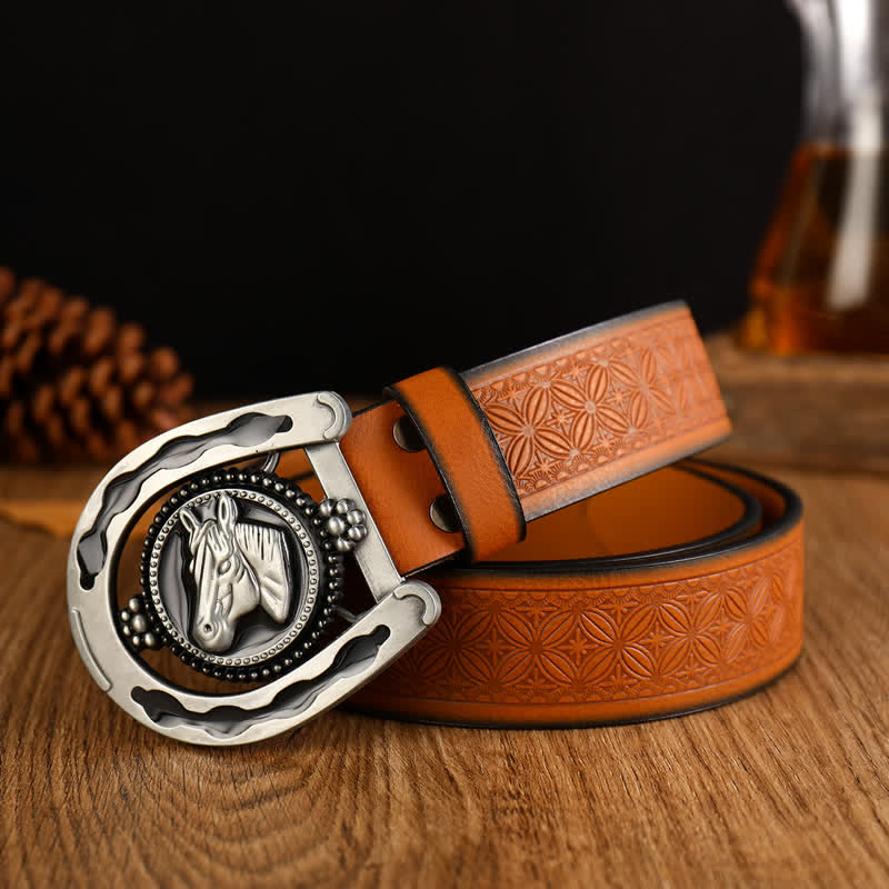 Cintura da uomo in pelle western a forma di ferro di cavallo retrò - Ferro di cavallo - 42 - image 0
