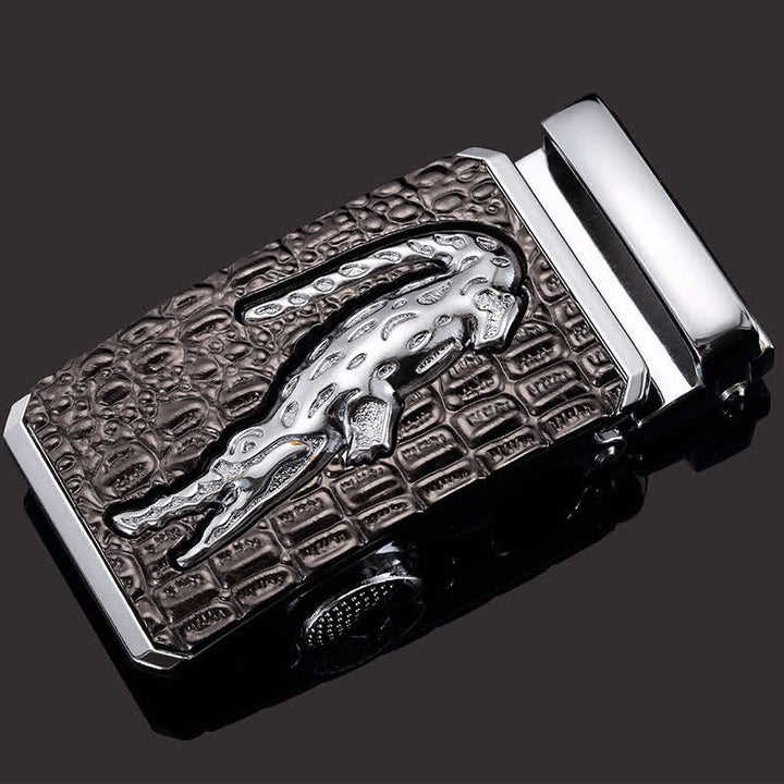 Cintura in pelle con fibbia automatica quadrata in coccodrillo fai da te da uomo - Argento - Senza cintura - image 6