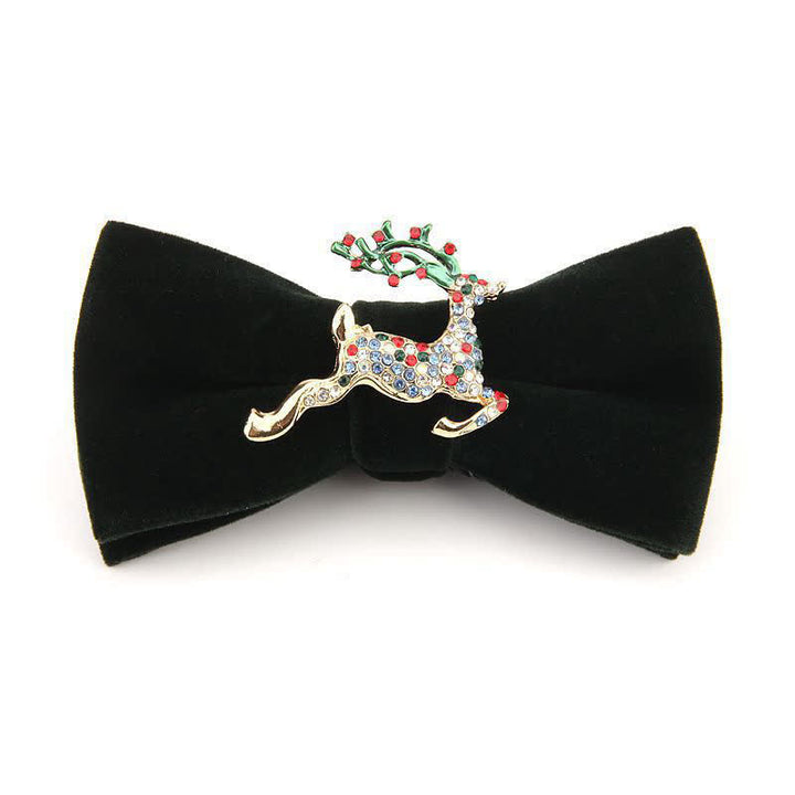 Papillon natalizio in velluto con strass e testa di alce da uomo - Cervo cinque colori verde scuro - image 13