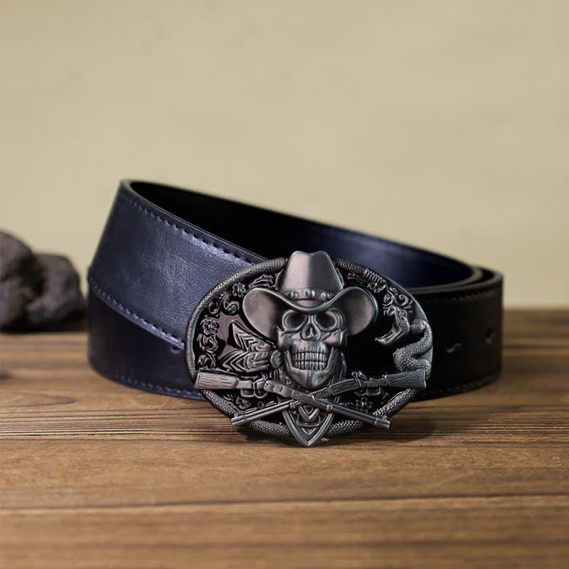 Cintura in pelle fai da te da uomo con fibbia a forma di teschio e croce - Cranio - Cintura PU nera (40) - image 2