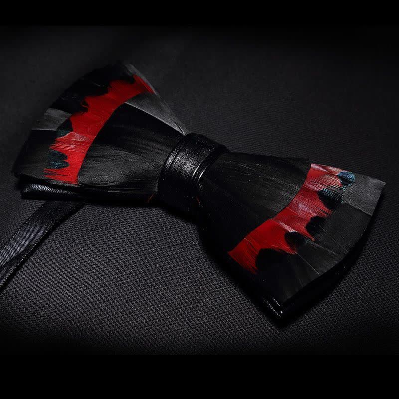 Papillon con piume di cigno nere e rosse per bambini con spilla da bavero - image 1