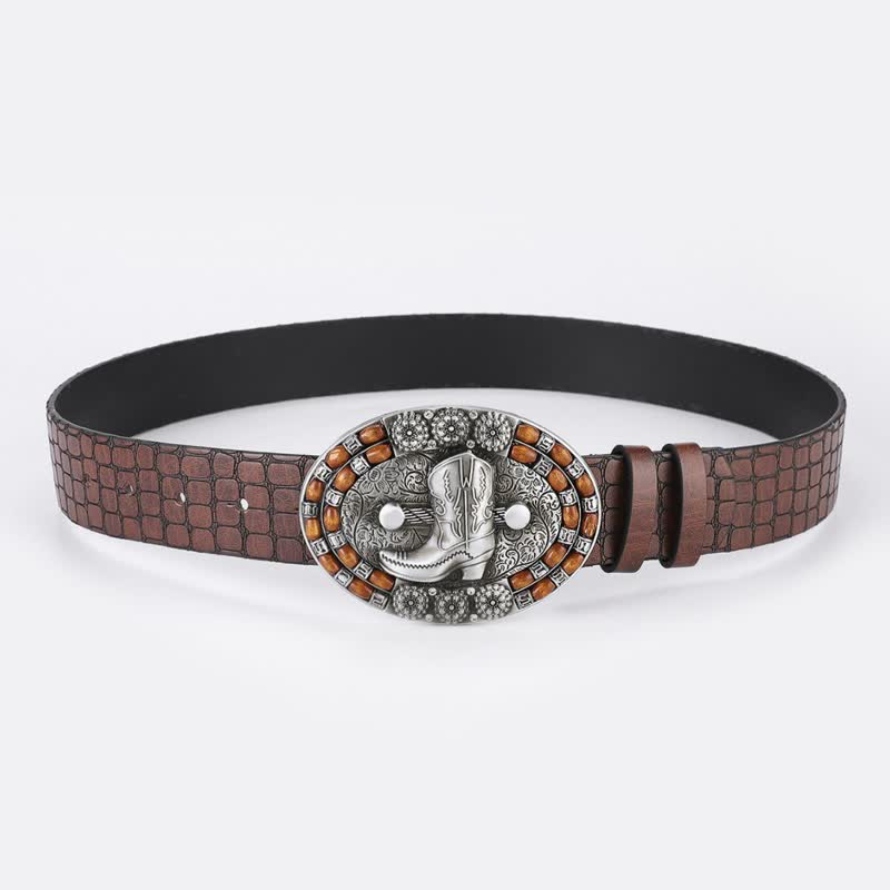 Cintura in pelle con perline di legno da uomo con stivali da cowboy - image 2